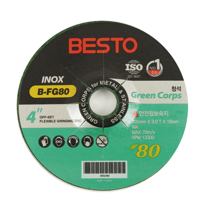 BESTO Flexible Depressed Center Grinding Wheel 4", Blue Stone B-FG80 100mm X 3.0T X 16mm(blue stone, #80) (x20 pack)
