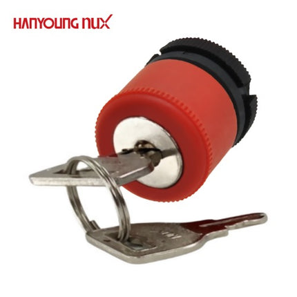 HANYOUNG Emergency Stop Switch, Ø30, Non-Illuminated, Push-Lock Key Reset, Red, Top Only (Lower Contacts Sold Separately) ARE-3KR