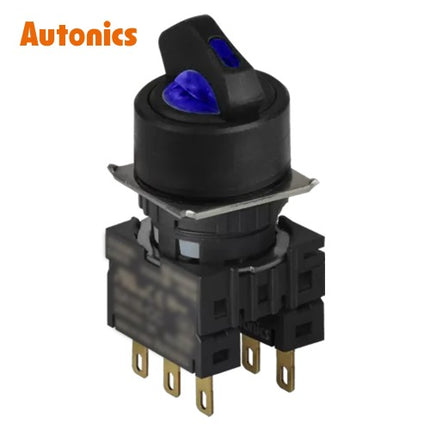 AUTONICS Selector Switch, Ø16, Round, Non-Illuminated, 3-Position, Left Return, 2C, Blue S16SR-S6B2C