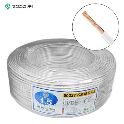 SANGJIN CABLE Insulated Cord Wire, 450/750V, 60227 KS IEC 02, 200 m Roll, White, KIV 1.5SQ