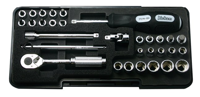 KOKEN 1/4" Drive Socket and Hex Bit Socket Set, 6-Point P2258M-6P