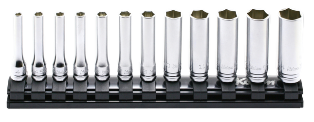 KOKEN 1/4" Drive Deep Socket Rail Set, 6-Point, Z-EAL, 12 Pcs RS2300MZ/12