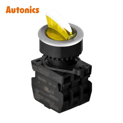 AUTONICS Selector Switch, Illuminated, Ø30, Short Lever, 3-Position, Maintained, Yellow, A2, AC S3SFN-L7Y2AL