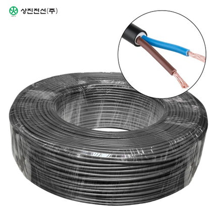 SANGJIN CABLE Insulated Cord, 300/500V, KS IEC 60227-5, 100 m Roll, Black, VCTF 2C (2-Core) 1.5SQ