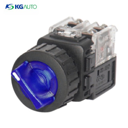 KG AUTO Selector Switch, 2-Position, Illuminated, Plastic, Flush Mount, Ø30, Spring Return, Blue, KGT-Y2R2V2A, AC 110V/220V 2a2b