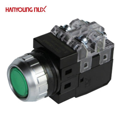HANYOUNG Push Button Switch, Illuminated, Ø30mm, Green, AC/DC 12V/24V CRX-F30MDG
