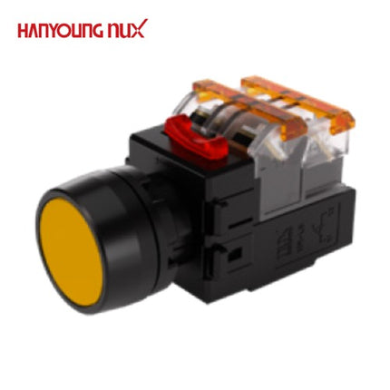 HANYOUNG Push Button Switch, Illuminated, Ø22mm, Yellow, MRX-TM1A0Y, AC100-240V 1a1b