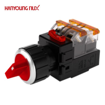 HANYOUNG Selector Switch, 2-Position, Illuminated, Ø25, Maintained, Red, MRT-N2A1D0R, AC/DC 12-24V 1a1b