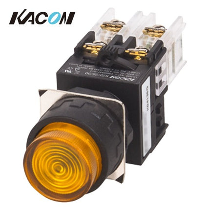 KACON Push Button Switch, Illuminated, Ø30mm, LED, Round, Yellow, AC220V K30-27Y
