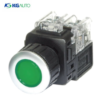 KG AUTO Push Button Switch, Illuminated, Ø25mm, Green, Maintained, KGX-JAV21G, AC 110V/220V 1a1b
