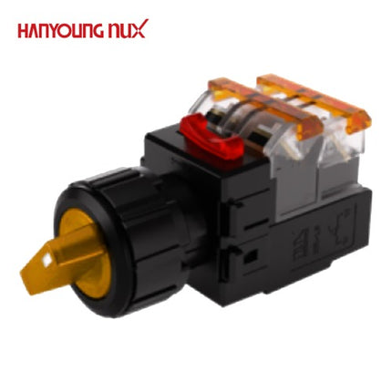 HANYOUNG Selector Switch, 2-Position, Illuminated, Ø25, Maintained, Yellow, MRT-K2A1D0Y, AC/DC 12-24V 1a1b