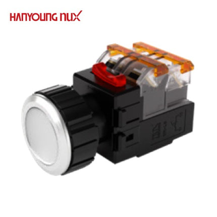 HANYOUNG Push Button Switch, Illuminated, Ø30mm, White, MRX-AA1A0W, AC100-240V 1a1b