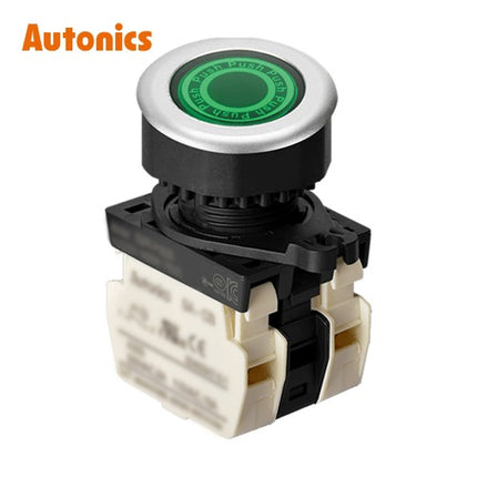 AUTONICS Push Button Switch, LED Illuminated, Ø30, Green, B2 LED AC S3PF-P3G2BLM