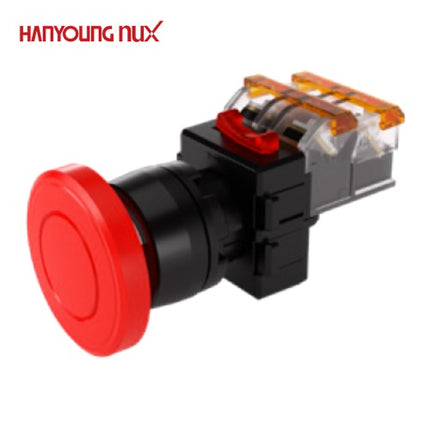 HANYOUNG Emergency Stop Switch, Ø22, Non-Illuminated, Momentary, Red, MRE-TM1R 1a1b