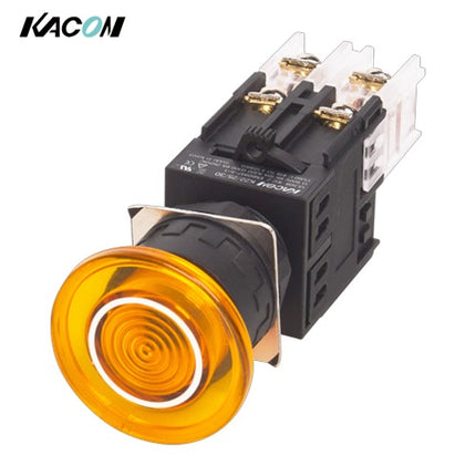 KACON Push Button Switch, Illuminated, Ø22mm, LED, Mushroom Head, Yellow, DC24V K22-27Y-N40