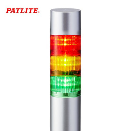 PATLITE Signal Tower Light, LED, Buzzer Type, Silver Body, 3-Tier, DC24V LR6-302WJBU-RYG