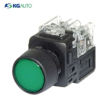 KG AUTO Push Button Switch, Illuminated, Ø22mm, Green, Maintained, KGX-NAV21G, AC 110V/220V 1a1b