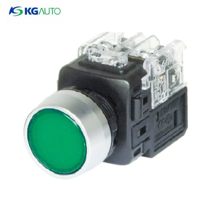 KG AUTO Push Button Switch, Illuminated, Ø22mm, Green, Momentary, KGX-HMD22G, DC 12V/24V 2a2b