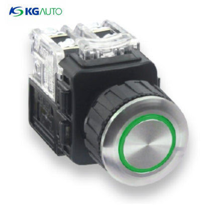 KG AUTO Push Button Switch, Illuminated, Ø25mm, Green, Momentary, 2a2b, DC 12V/24V KMX-JMD22G