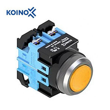 KOINO Push Button Switch, Non-Illuminated, Ø25mm, Yellow, 2a Contact KPB25M-Y20