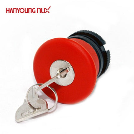HANYOUNG Emergency Stop Switch, Ø40, Non-Illuminated, Push-Lock Key Reset, Red, Top Only (Lower Contacts Sold Separately) ARE-4KR
