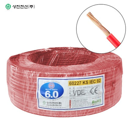 SANGJIN CABLE Insulated Cord Wire, 450/750V, 60227 KS IEC 02, 100 m Roll, Red, KIV 6SQ