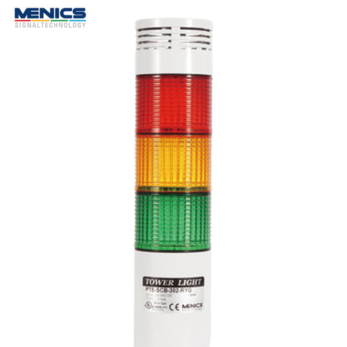 MENICS Signal Tower Light, LED, Steady, Buzzer, 3-Tier, AC/DC 24V PTE-AJV-302-RYG
