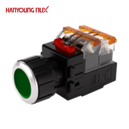 HANYOUNG Push Button Switch, Illuminated, Ø25mm, Green, MRX-NM1D0G, 12V/24V 1a1b