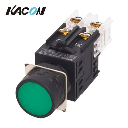 KACON Push Button Switch, Illuminated, Ø30mm, LED, Round Flat, Green, RF, DC24V K30-27G