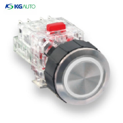KG AUTO Push Button Switch, Illuminated, Ø22mm, White, Maintained, 2a2b, AC 110V/220V KMX-QAV22W