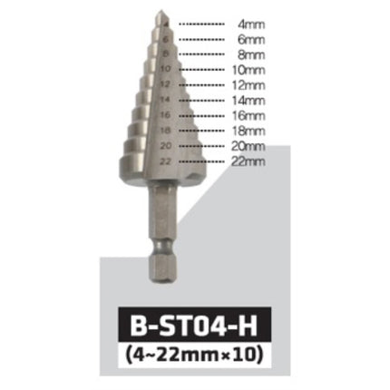 BESTO Step Drill, Hex Shank (4~22x10) B-ST04-H