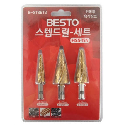 BESTO Step Drill Set (3PCS) Hex Shank, TiN Coated B-STSET3