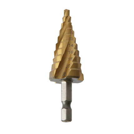 BESTO Helical Step Drill, Hex Shank, TiN Coated (4~22x10) B-ST04-T