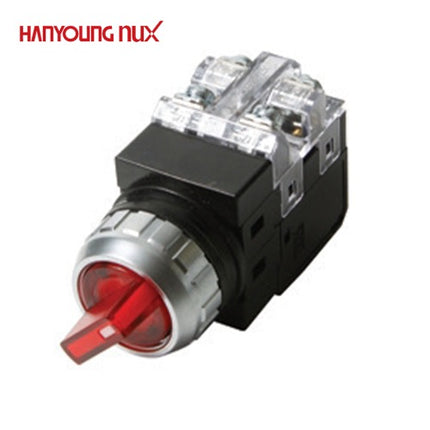 HANYOUNG Selector Switch, 3-Position, Illuminated, Ø25, Maintained, Red, AC 100-240V CRT-253AAR