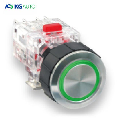 KG AUTO Push Button Switch, Illuminated, Ø22mm, Green, Momentary, 1a1b, DC 12V/24V KMX-QMD21G