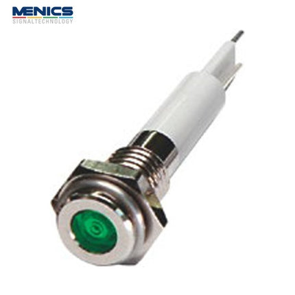 MENICS LED Indicator Light, Ø6mm, High-Brightness, Flat Type, DC24V, Green (Pack of 40) H06F-24G