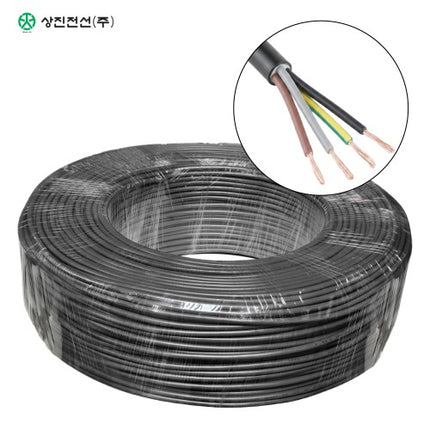 SANGJIN CABLE Insulated Cord, 300/500V, KS IEC 60227-5, 100 m Roll, Black, VCTF 4C (4-Core) 1.0SQ