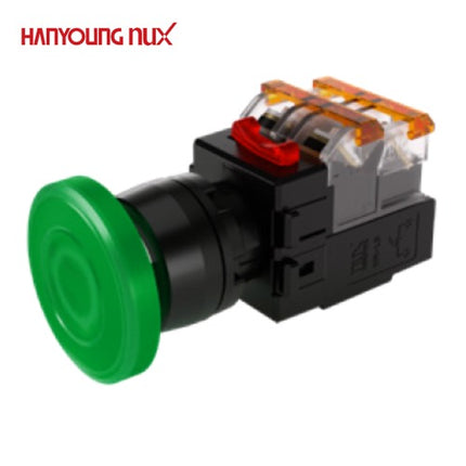 HANYOUNG Emergency Stop Switch, Ø22, Illuminated, Momentary, Green, MRA-TM1D0G, 12-24V DC/AC 1a1b