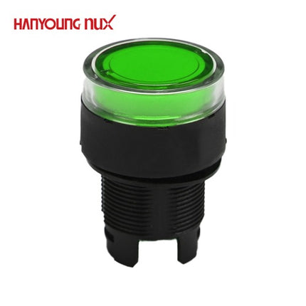 HANYOUNG Push Button Switch, Illuminated, Ø22/Ø25 Compatible, Green, ARX-GG (Upper Part Only), Lower Contact Block Sold Separately