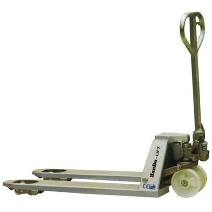 HANDO Stainless Steel Hand Pallet Truck BFS-25ST 2.5T, outer width 550 inner width 230 fork length 1150, fork height max 190, min 75, net weight 76.5kg , nylon wheel
