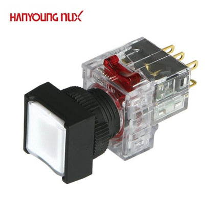 HANYOUNG Push Button Switch, Illuminated, Ø16mm, White, DRX-SM1DW, AC/DC 12V/24V 1a1b