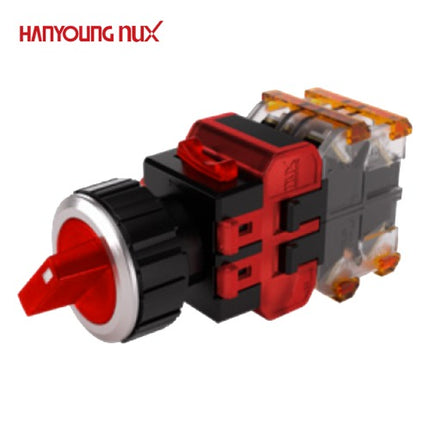 HANYOUNG Selector Switch, 3-Position, Illuminated, Ø30, Maintained, Red, MRT-A3A2D0R, AC/DC 12-24V 2a2b