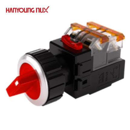 HANYOUNG Selector Switch, 2-Position, Illuminated, Ø30, Maintained, Red, MRT-A2A1D0R, AC/DC 12-24V 1a1b