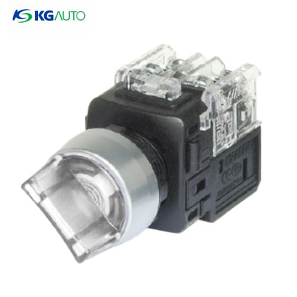 KG AUTO Selector Switch, Illuminated, 2-Position, Aluminum, Projecting, Ø22mm, Momentary, White, KGT-H2R1D2W, DC12V/24V 1a1b