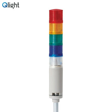 QLIGHT Signal Tower Light, Steady/Buzzer Type, 50mm, 5-Tier, DC12V QTGA50L-BZ-5-12-RAGBW