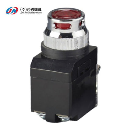 JUNGKWANGTECH Push Button Switch, Illuminated, LED, Ø25mm, Red, AC220V JK-20-25-2-L-R