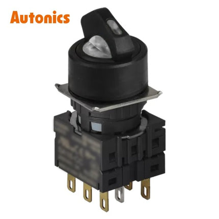 AUTONICS Selector Switch, Ø16, Round, Illuminated, 3-Position, Maintained, 2C, DC24V, White S16SR-L4W2C24