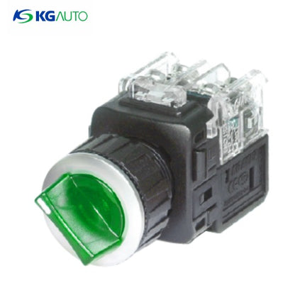 KG AUTO Selector Switch, Illuminated, 2-Position, Aluminum, Flush-Mount, Ø25mm, Maintained, Green, KGT-J2M2V2G, AC110V/220V 2a2b