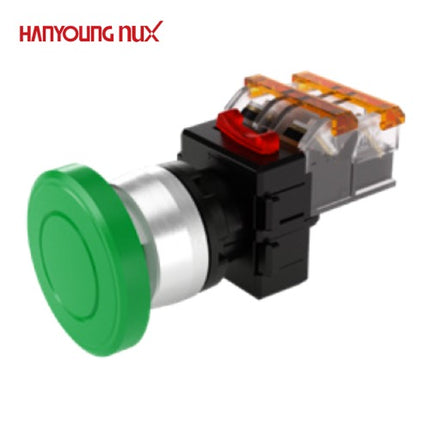HANYOUNG Emergency Stop Switch, Ø22, Non-Illuminated, Momentary, Green, MRE-RM1G 1a1b