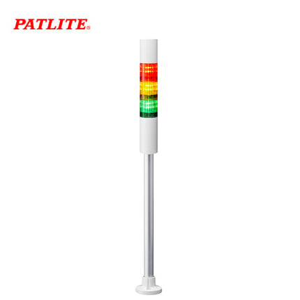 PATLITE Signal Tower Light with Buzzer, Ø40, 3-Tier, White Body, LED, Round Bracket, AC100-240V LR4-302PJBW-RYGZ